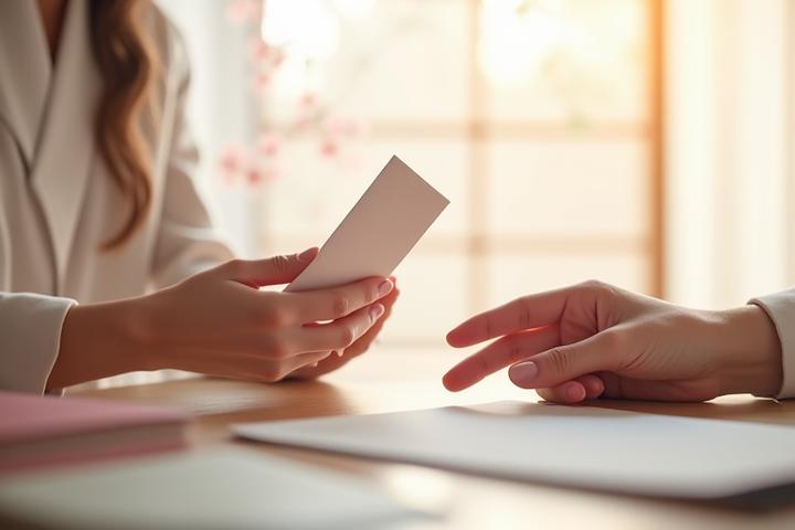 利用規約の重要性を示す、日本的なデザインのクリーンなオフィス空間で、契約書を見つめる人物の手元